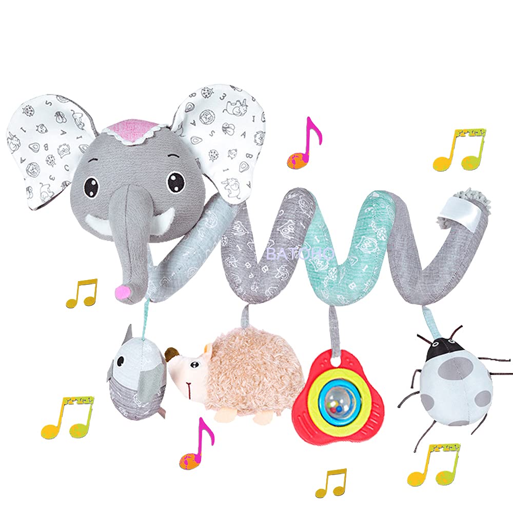 Gray Elephant Baby Car Seat Toys with Musical Owl Rattles Hedgehog Beep Ladybird Squeaker Q1230