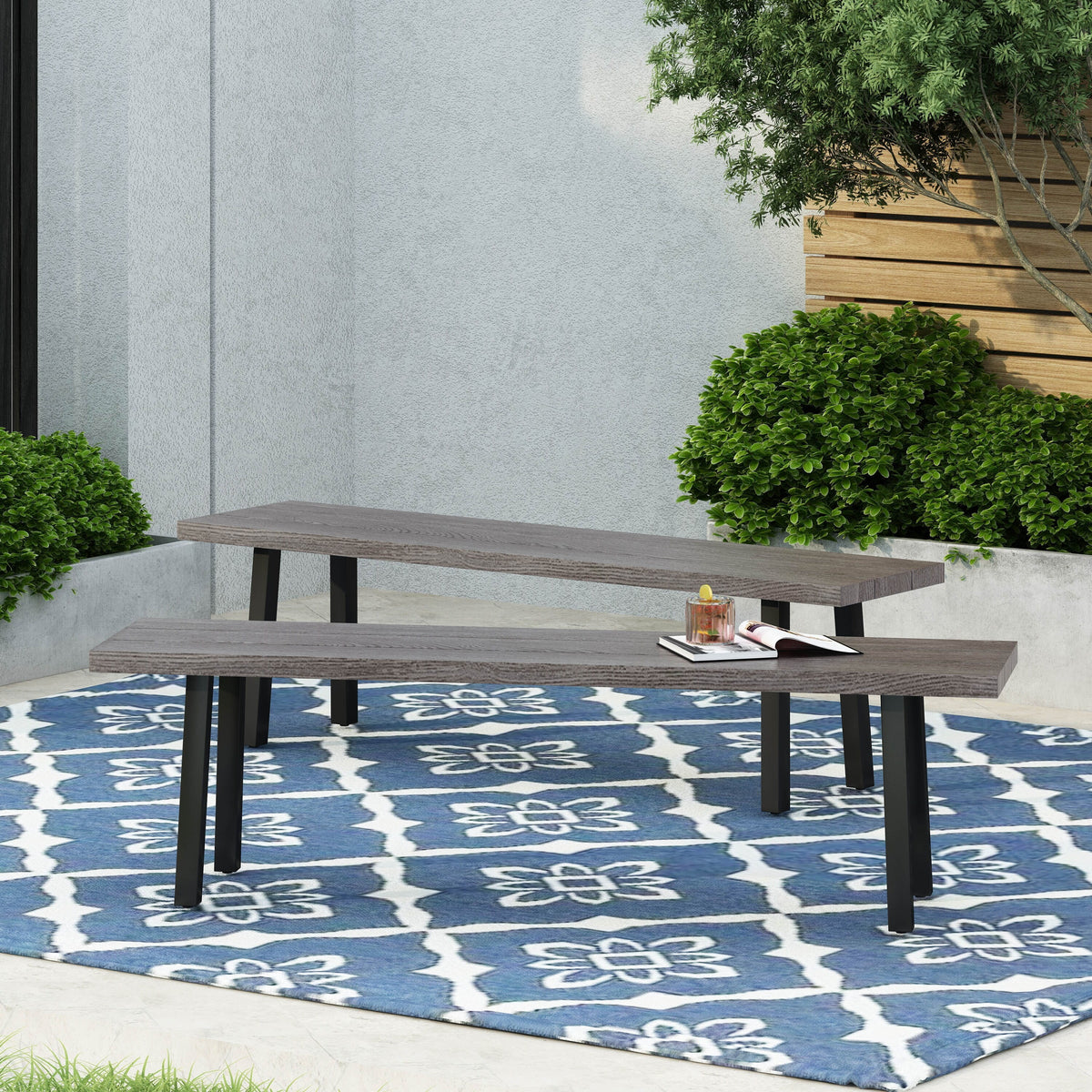 Aluminum and Steel Outdoor Dining Bench R64179