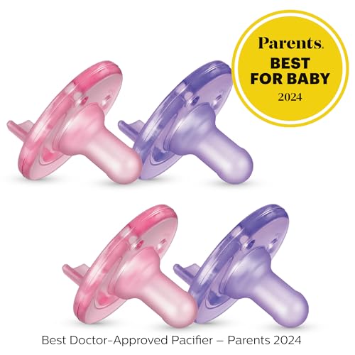 0-3 Months Orthodontic Silicone Baby Pacifiers, Green, 4 Pack X912