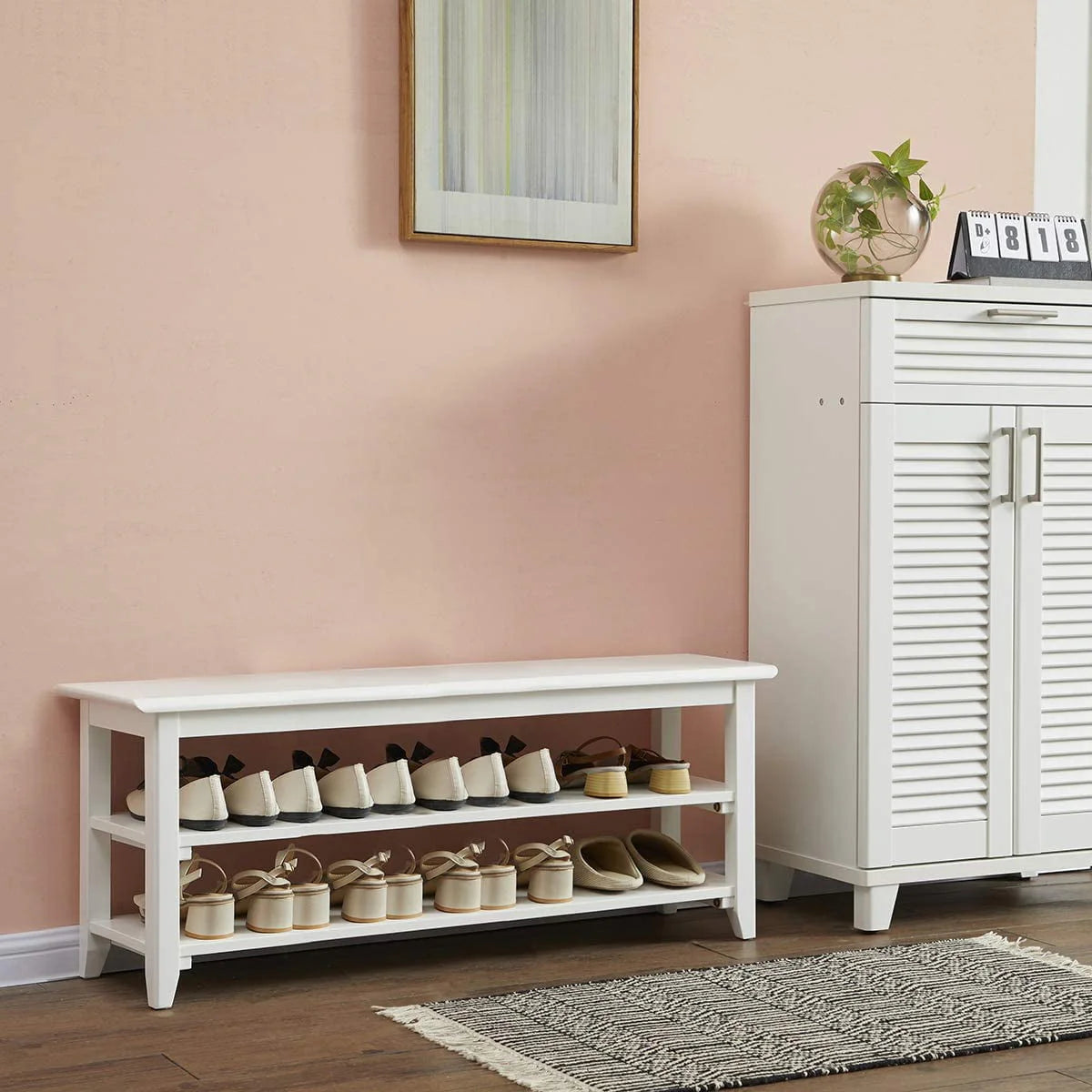 3 Tier Dark Brown Wood Shoe Storage Bench U65064