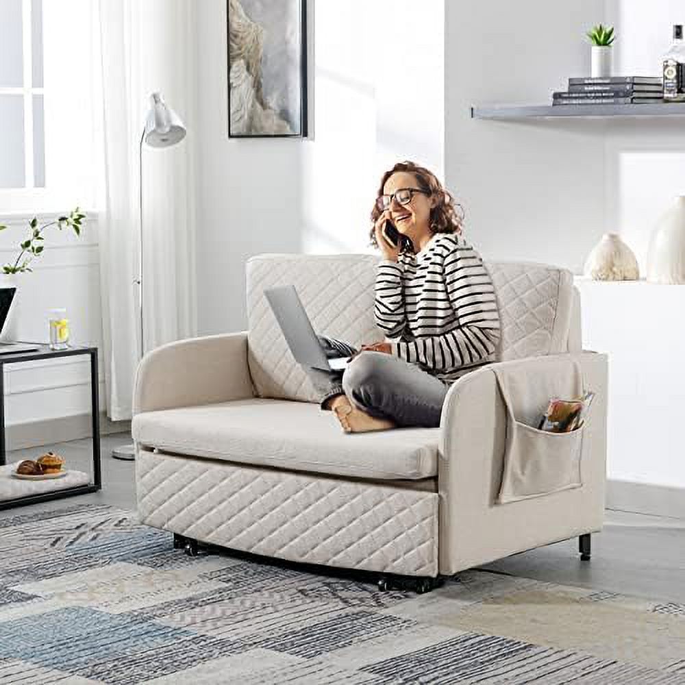 Linen Loveseat Sleeper Sofa with Pull-Out Bed K4524