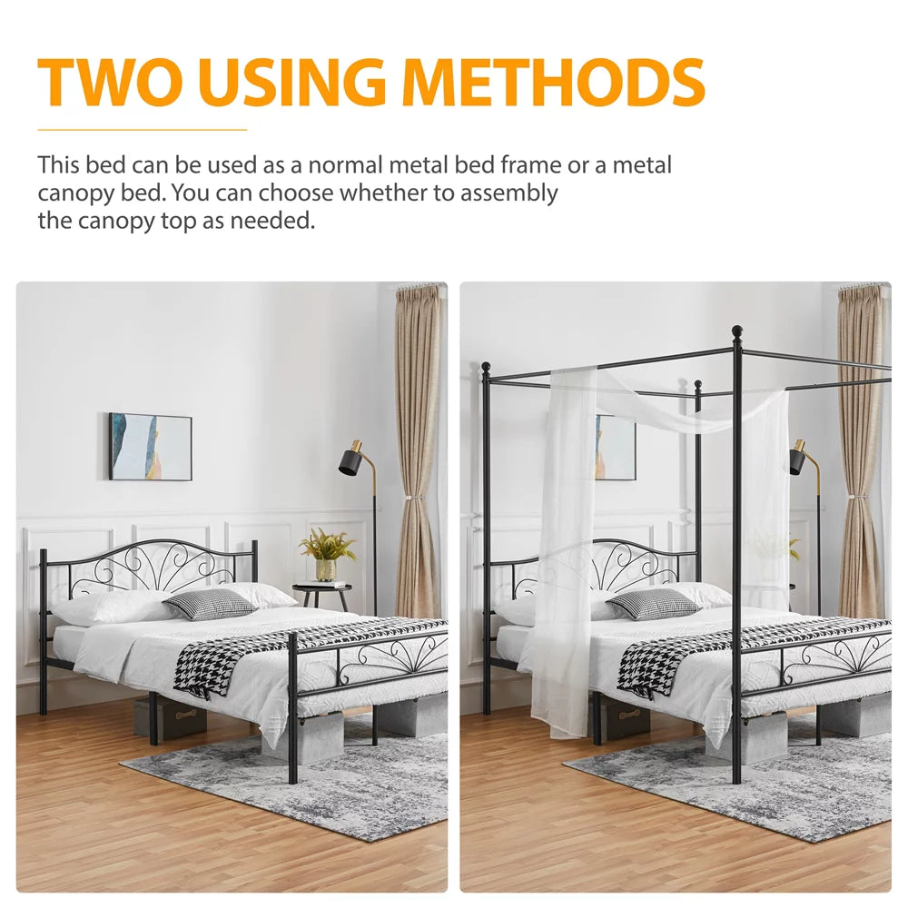 Queen Size Black Metal Canopy Platform Bed K192036