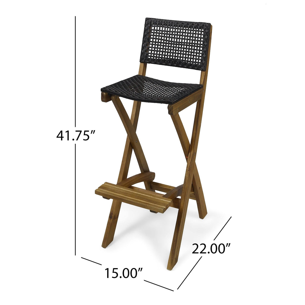 2pk Acacia Wood Folding Barstools Dark Gray N834