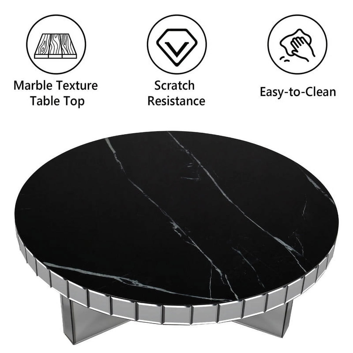 Grey Round Marble Textured Coffee Table R616