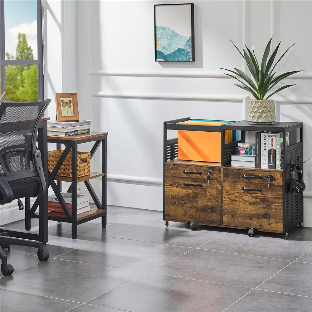 Rustic Brown Rolling Lateral File Cabinet S108701