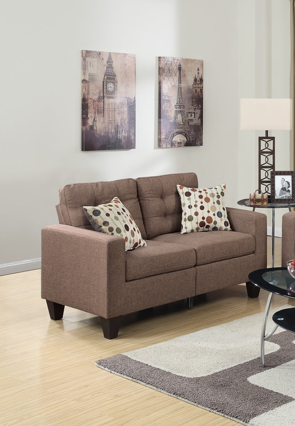 2pc Sofa Set in Light Coffee Polyfiber D360