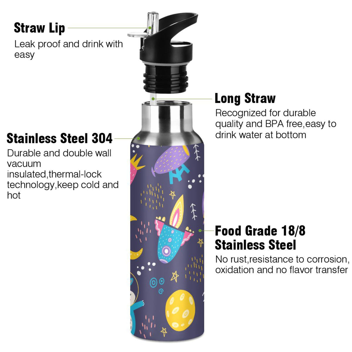 Stainless Steel Insulated Thermos Vacuum Flask Water Bottle with Straw Lid G506231