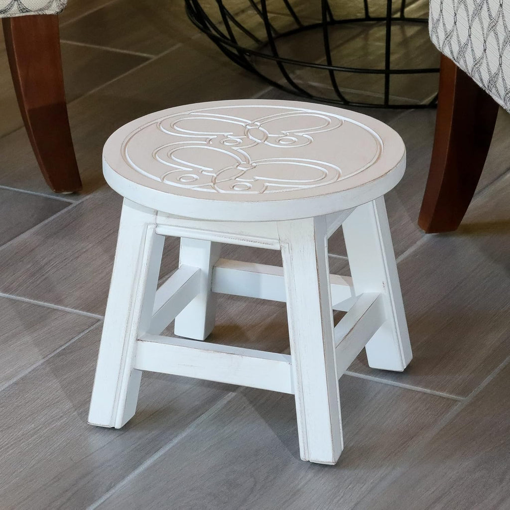 Antique White Carved Wooden Step Stool W208579
