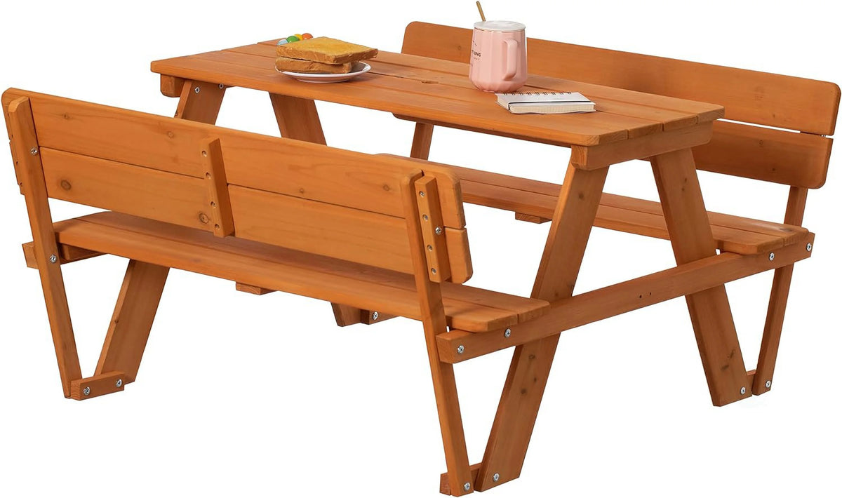 Wooden Kids Picnic Bench With Backrest J9909