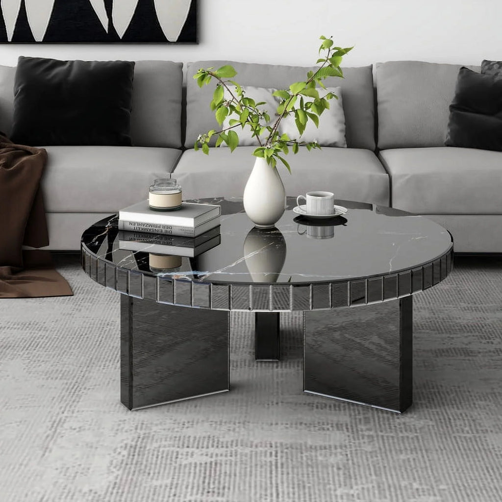 Grey Round Marble Textured Coffee Table R616