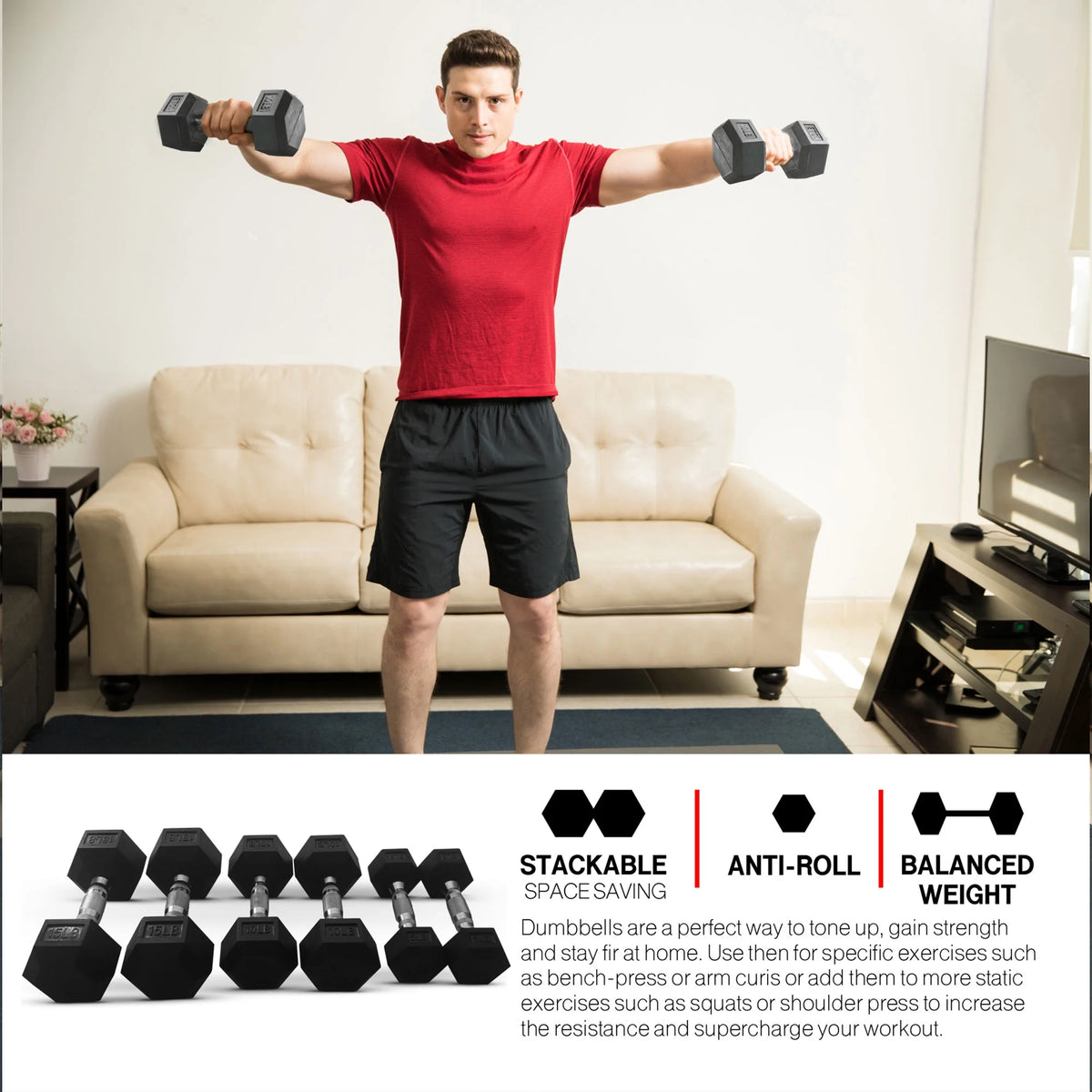 5, 10, 15, 20 and 25 Pound Hexagonal Dumbbell Weight Set with Rack W414842