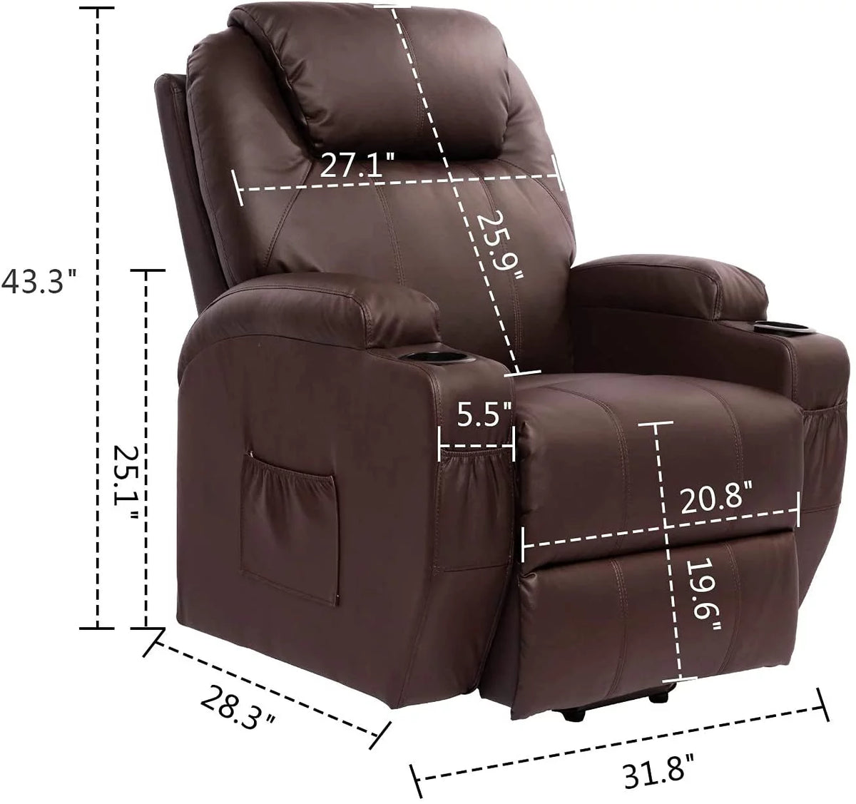 PU Leather Heated Power Lift Massage Recliner Chair A663
