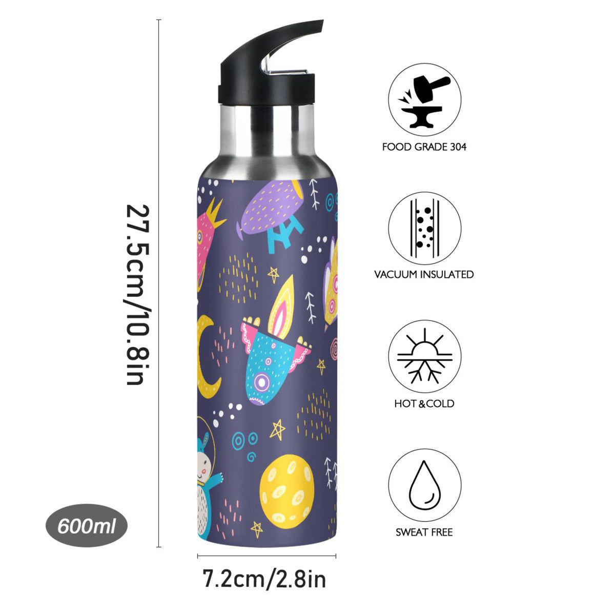 Stainless Steel Insulated Thermos Vacuum Flask Water Bottle with Straw Lid G506231