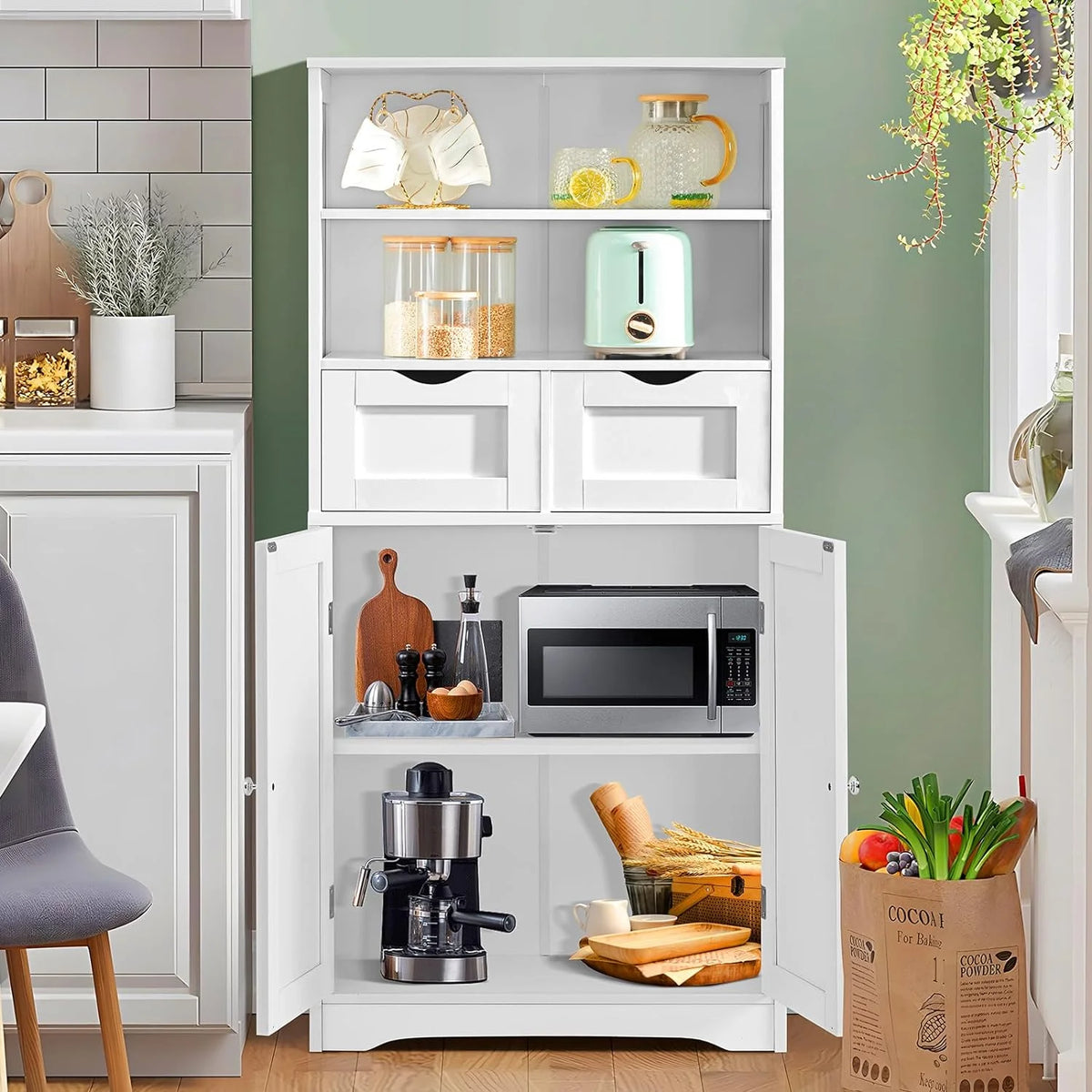 White Tall Bathroom Storage Cabinet with 2 Drawers S46645