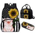 American Flag Pig Backpack Lunch Box Set of 3, Galaxy Space School Backpacks for Girls 10-12, Kids Bookbag Lunchbag Pencil Case V685