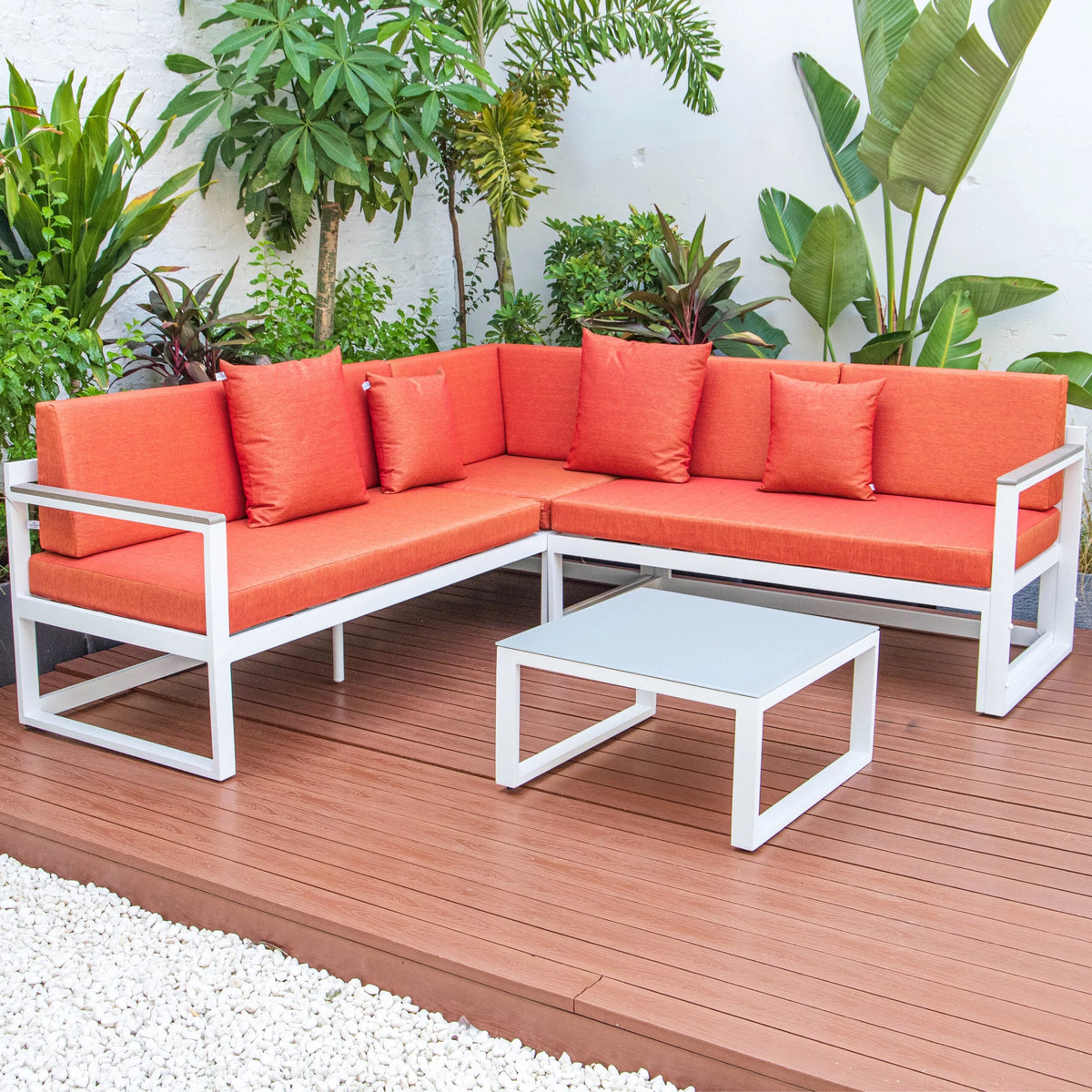 White Sectional With Adjustable Headrest & Coffee Table With Cushions C87614