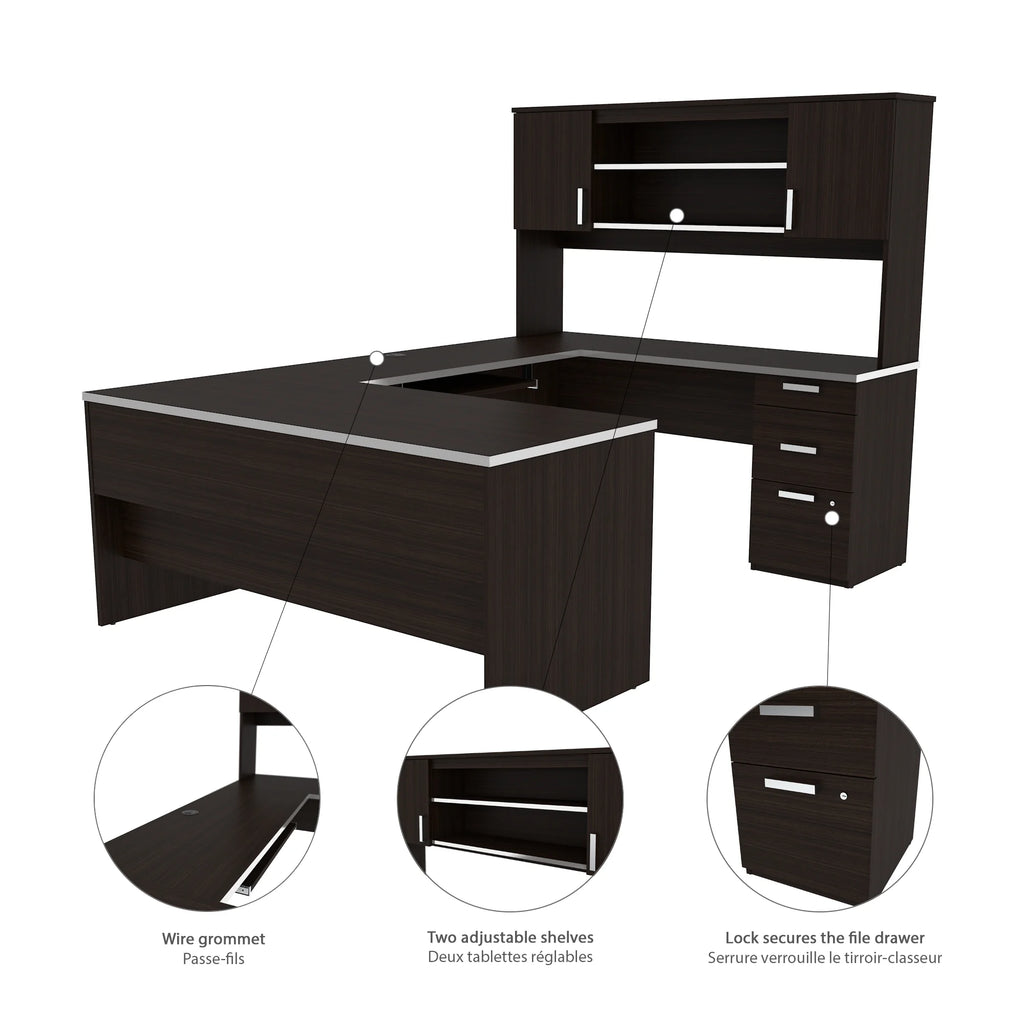 U-Shaped Desk with Pedestal and Hutch M9067