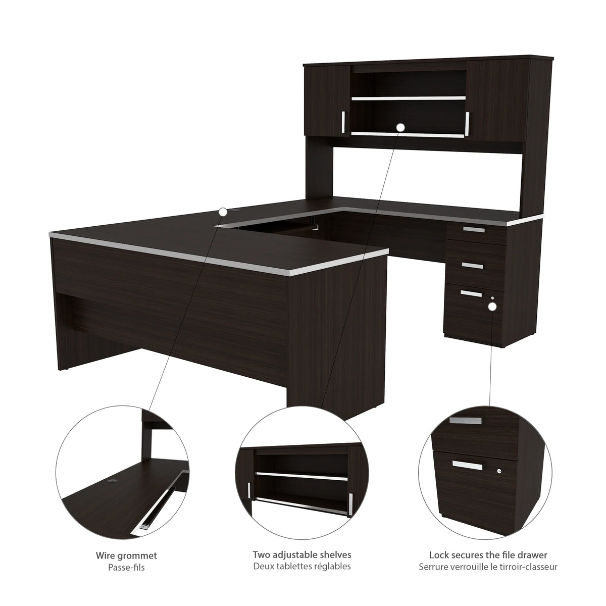 U-Shaped Desk with Pedestal and Hutch M9067