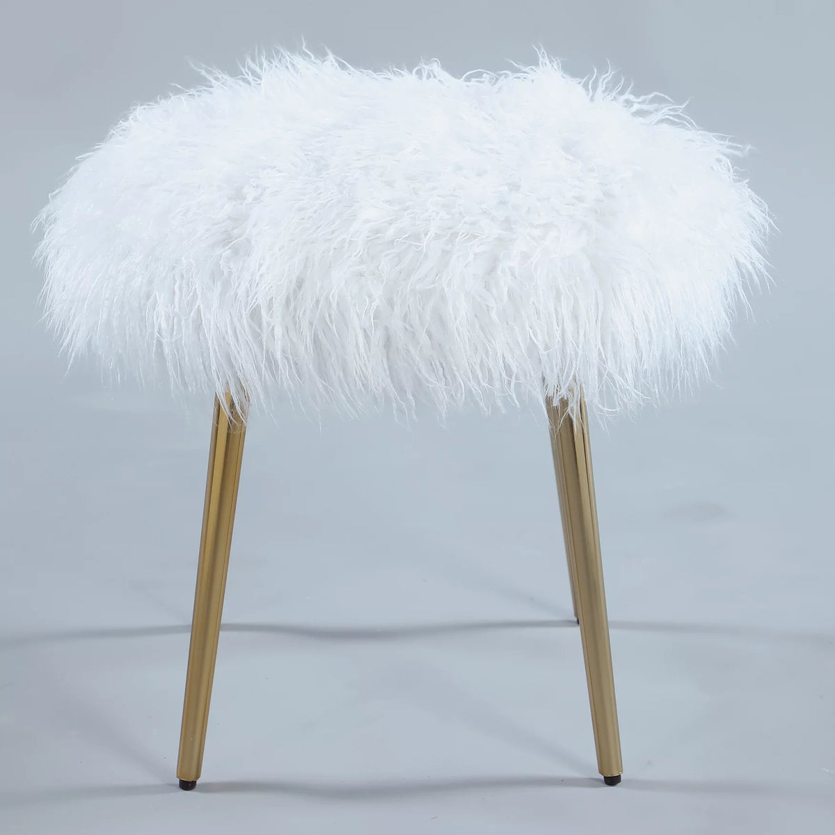 White Faux Fur Accent Ottoman H47240