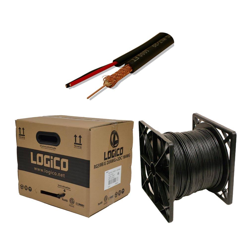 Black 1000ft Bulk RG59 Siamese Cable 20AWG+18/2 CCTV Camera Wire P348