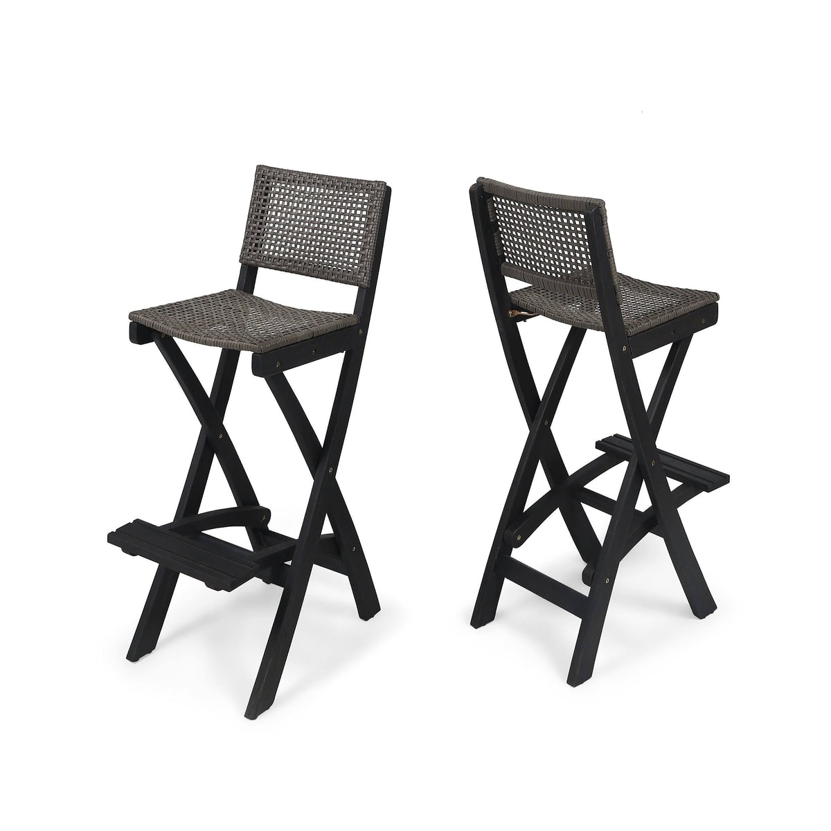 2pk Acacia Wood Folding Barstools Dark Gray N834