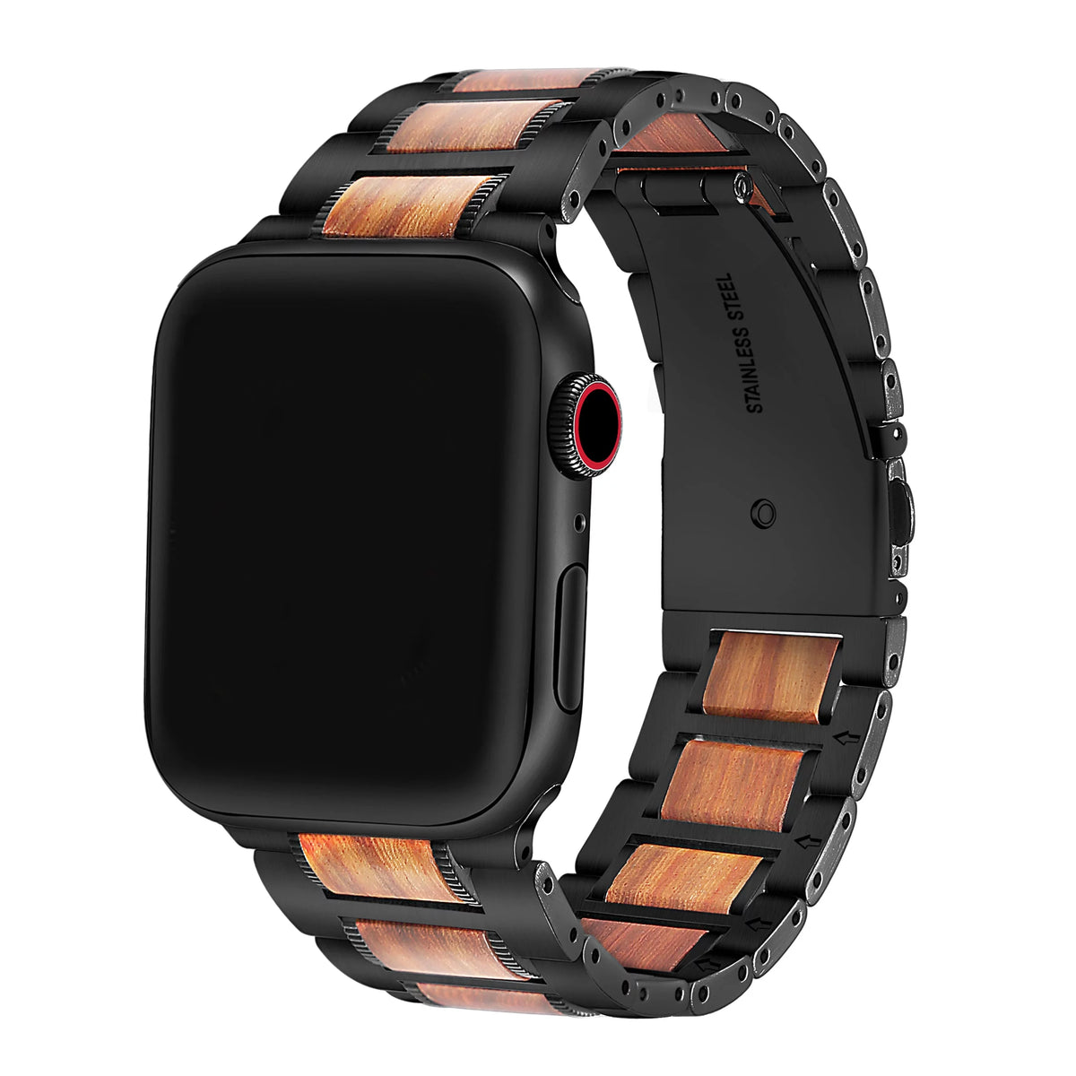 Black Stainless Steel & Wood Watch Band 42mm/44mm/45mm/49mm V1084