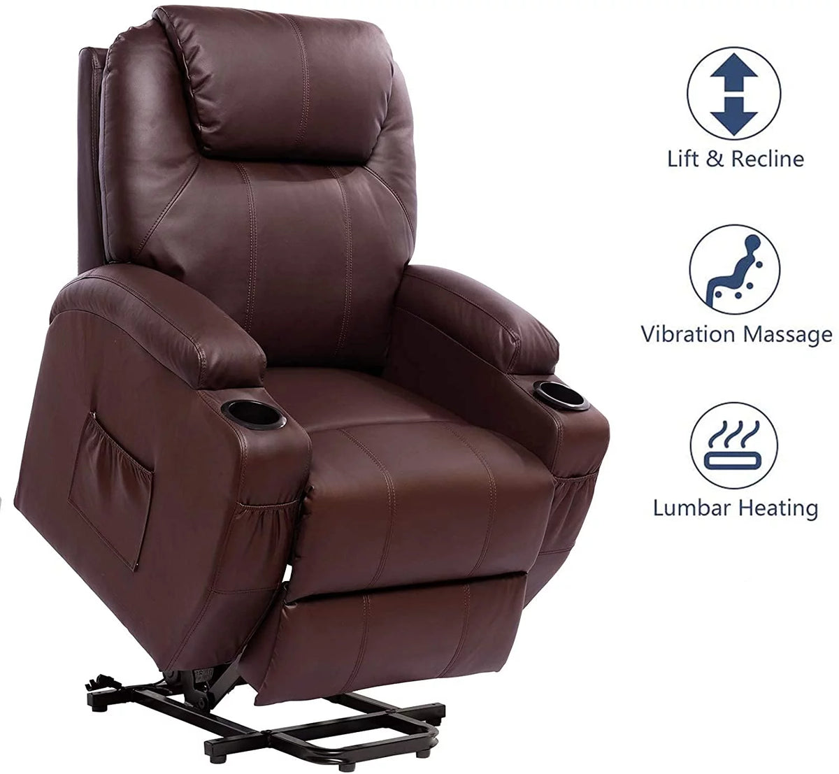 PU Leather Heated Power Lift Massage Recliner Chair A663