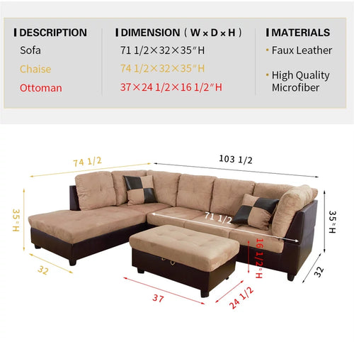 103.5'' Sectional Sofa with Storage Ottoman L6008