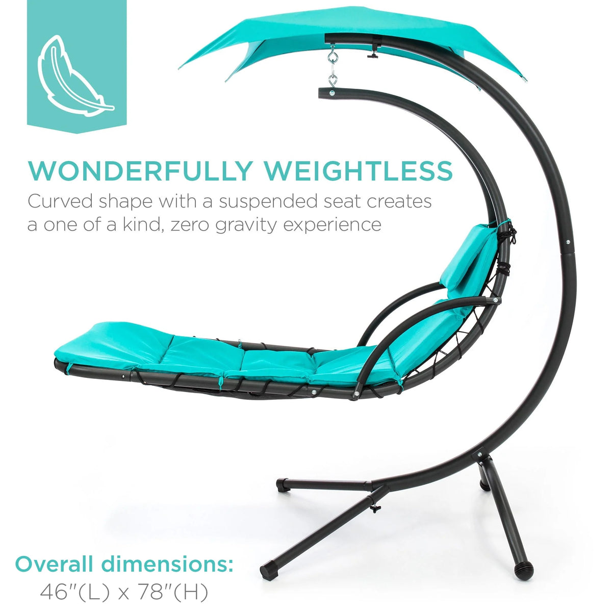 Hanging Curved Chaise Lounge Chair Swing with Pillow, Shade, Stand N79337