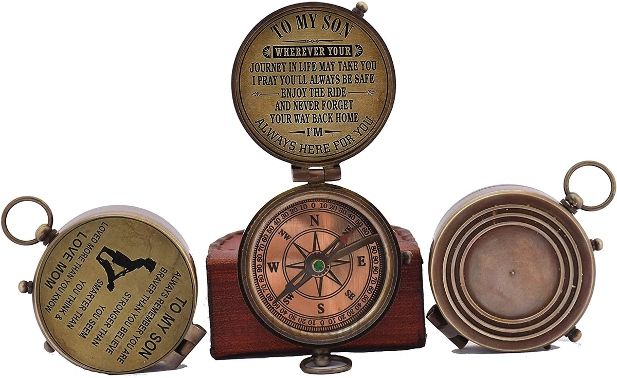 Antique Brass Compass with Case P891683