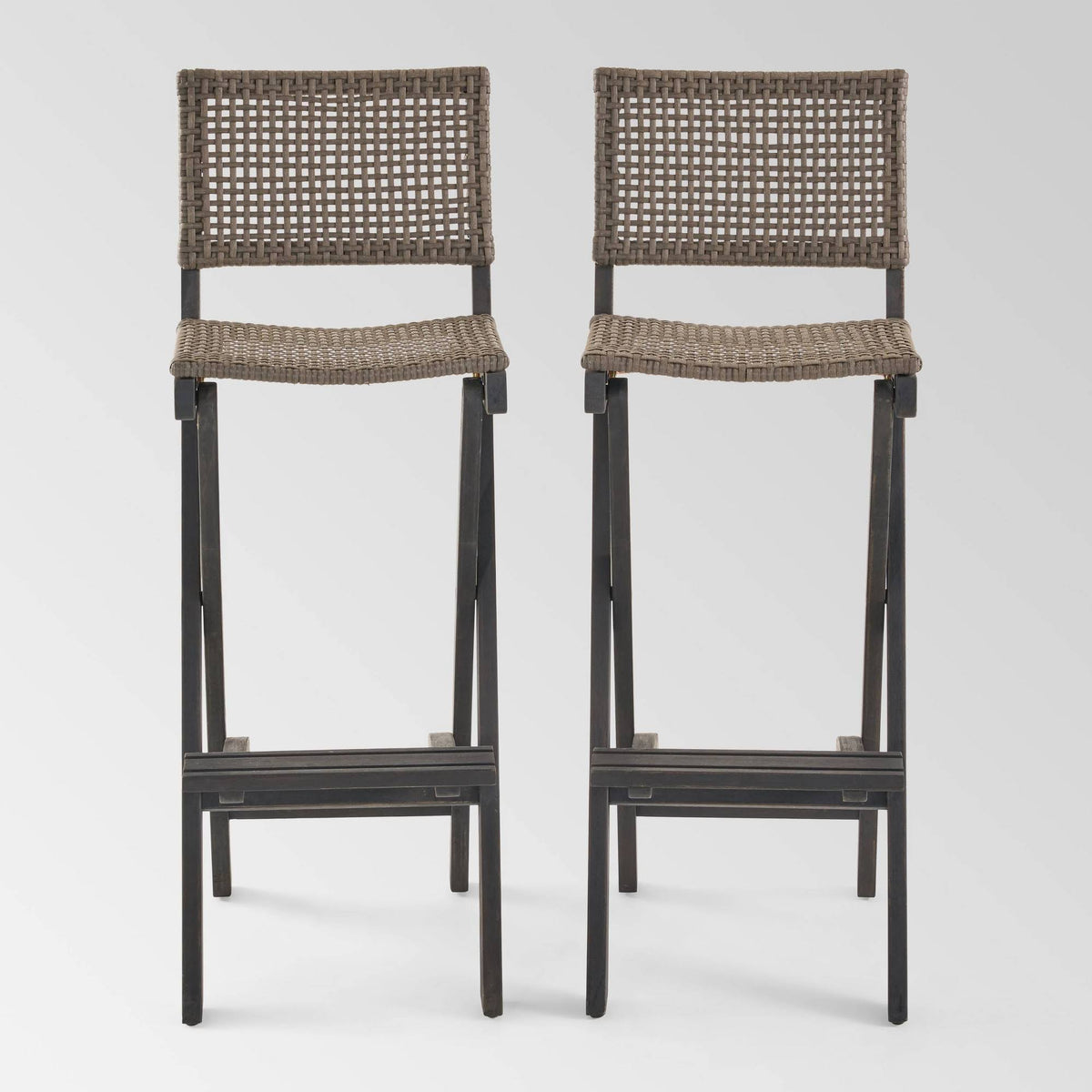 2pk Acacia Wood Folding Barstools Dark Gray N834