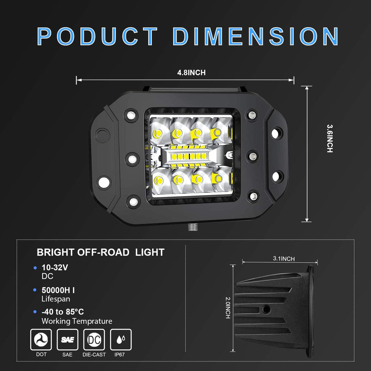 4PCS 42W LED Light Pods Spot Flood Combo Beam Work Light B5578