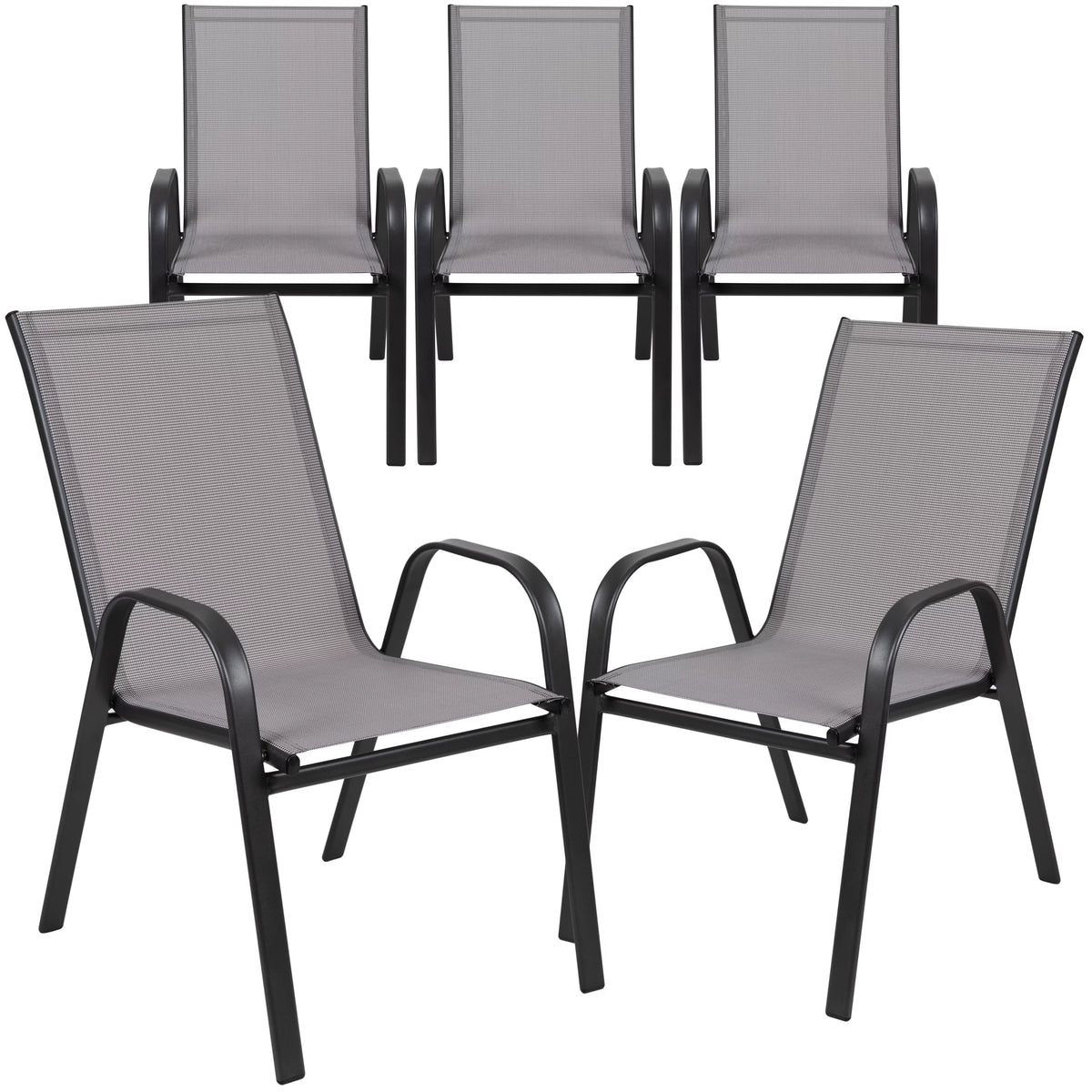 Gray 5 Pack Outdoor Stack Chair with Metal Frame O55780