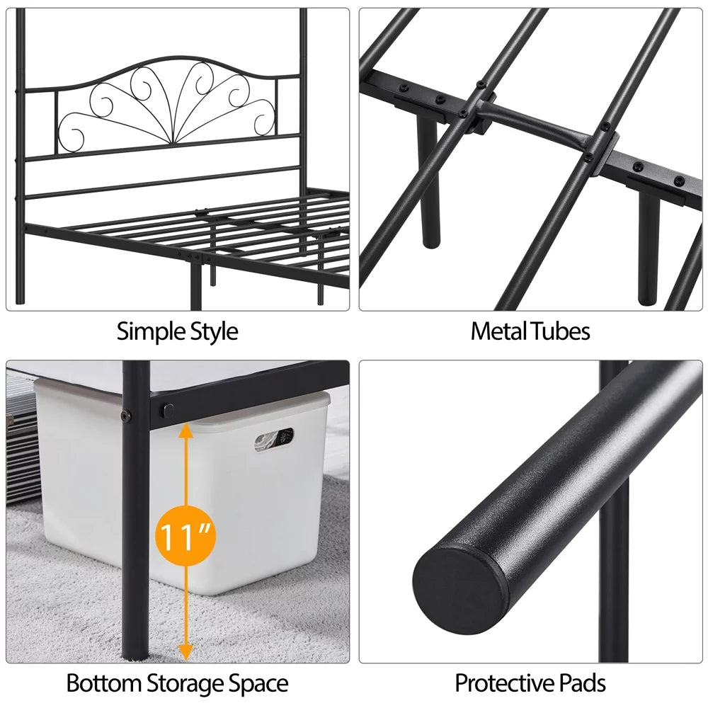 Queen Size Black Metal Canopy Platform Bed K192036